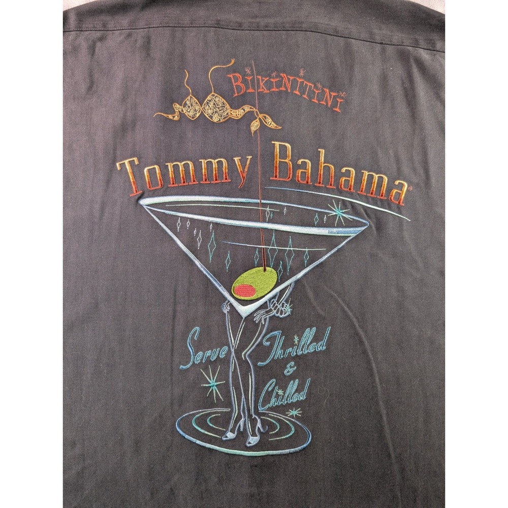 Tommy Bahama Mens M Black Silk Bikinitini Martini Embroidered Camp Shirt Short S
